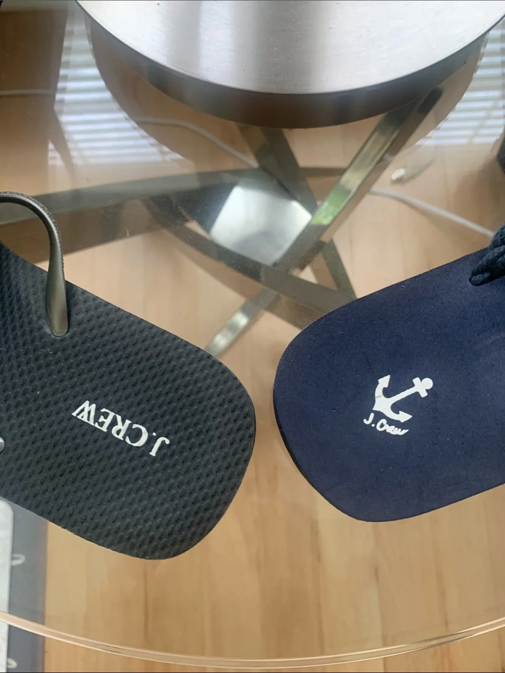 J. Crew Flip Flops (2 Pairs) Metallic Gray and Navy Blue.  Never Worn,
